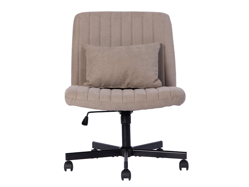 Fauteuil de bureau pivotant réglable sans accoudoirs avec roulettes silencieuses et coussin, en tissu beige - Conforama A