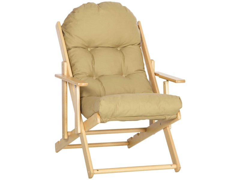  Fauteuil chaise de salon pliable et inclinable en bois fauteuil relax confortable avec coussin capitonné épais - 71 x 89 x 96 cm marron clair  - Conforama A