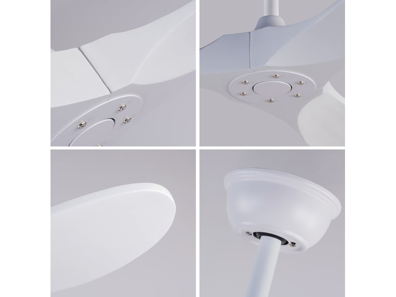  Ventilateur de plafond 176 x 176 cm blanc métal et bois, 3 pales réversibles, télécommande sans éclairage  - Conforama D
