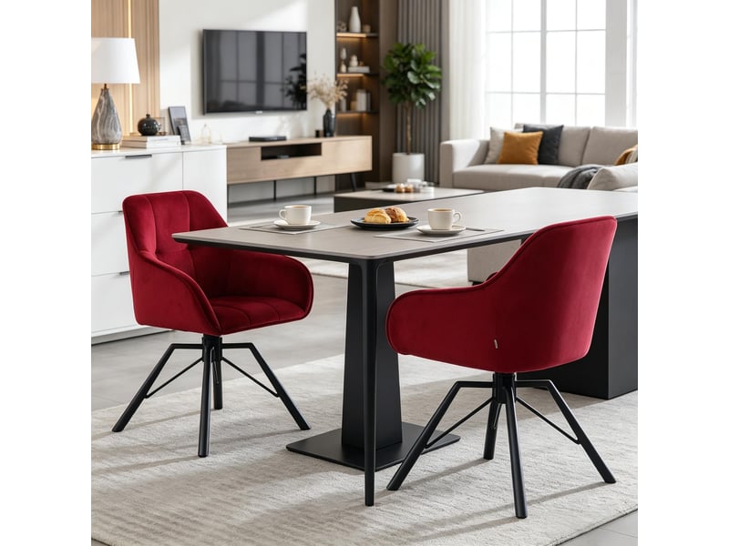  Chaises de salle à manger pivotantes 360° lot de 2 avec accoudoirs  - velours métal rouge vin  - Conforama C