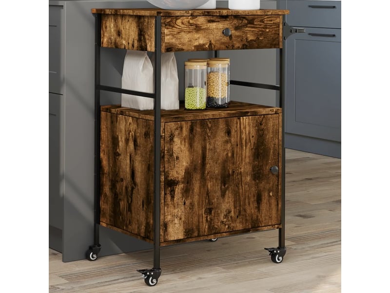  Desserte de cuisine, chariot de rangement chêne fumé 56x43x89,5 cm bois d'ingénierie  - Conforama B