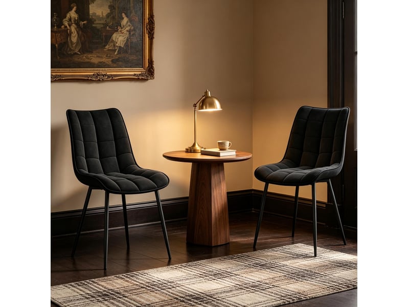  Lot de 2 chaises de salle à manger en velours noir avec pieds en métal  - Conforama B
