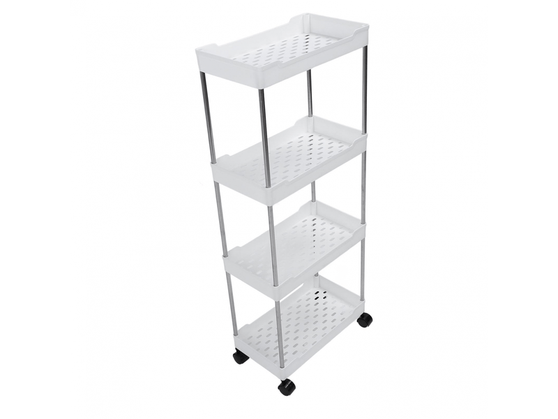  Chariot à roulettes élargi à 4 niveaux en acier inoxydable pp avec roulettes pour salle de bain, toilettes, salon et cuisine (blanc)  - Conforama A