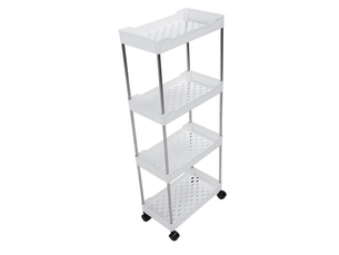 Chariot à roulettes élargi à 4 niveaux en acier inoxydable pp avec roulettes pour salle de bain, toilettes, salon et cuisine (blanc)