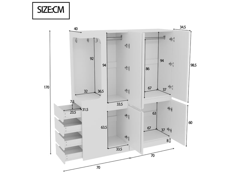  Lot de 2 armoires 6 porte(s) 4 tiroir(s) coloris blanc largeur 140 cm bois massif armoire blanc - Conforama C
