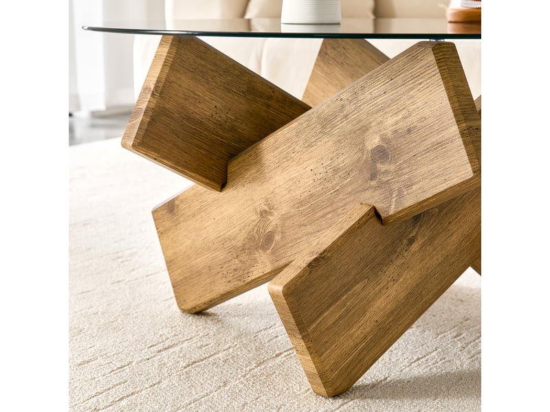  Table basse ronde ø79x45 cm en verre trempé et mdf aspect bois  - Conforama R