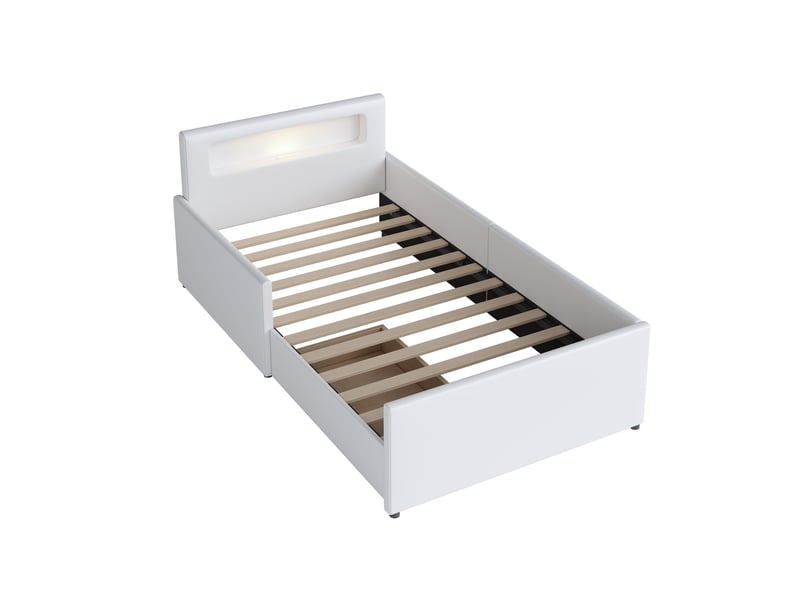  Lit enfant 90x200cm,lit avec rangement en simili cuir avec 1 tiroir,lumière led et port usb,blanc lit enfant blanc - Conforama D
