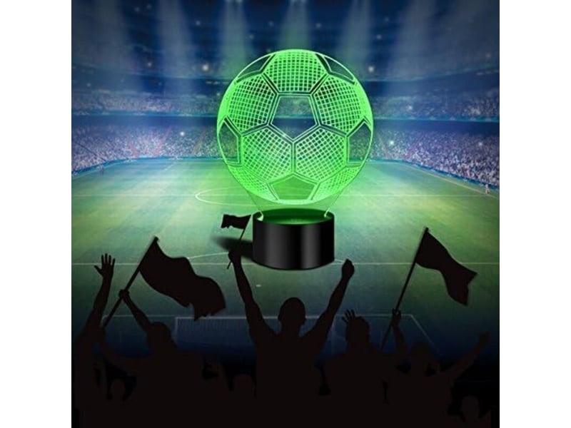 Veilleuse illusion‑optique 3d football, lampe de nuit décorative chambre, cadeau d'anniversaire créatif, câble usb et télécommande  - Conforama B