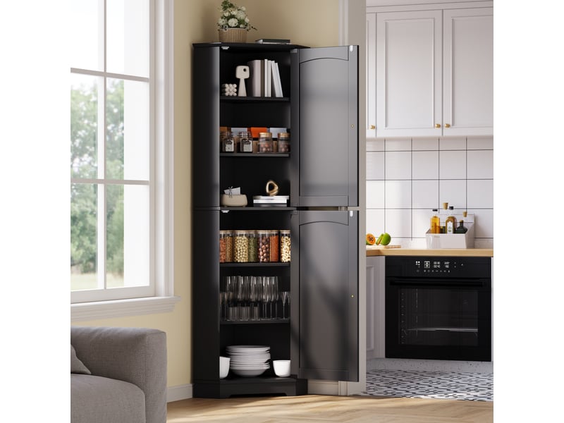  Meuble de cuisine muvano noir, meuble d’angle compact avec deux portes et étagères réglables  - Conforama D