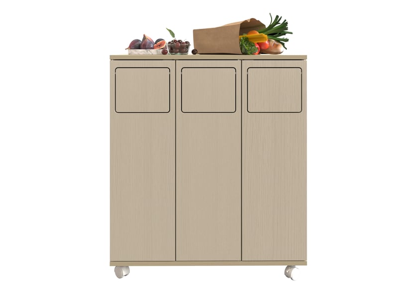 Meuble de tri des déchets modenvie 69,3 x 35 x 80,3 cm mdf bois clair 3 compartiments sur roulettes blanches - Conforama A