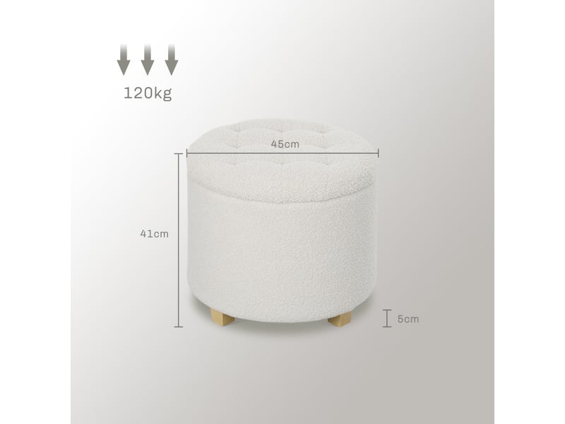  Pouf coffre amon rangement bouclette blanc  - Conforama C