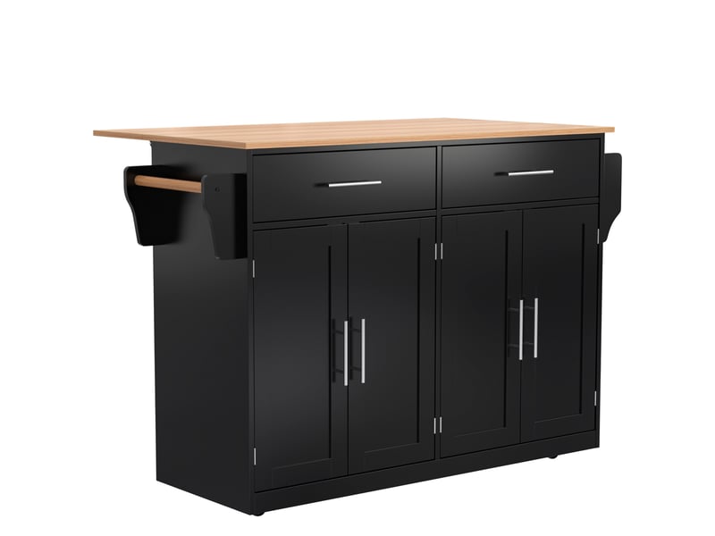 Desserte de cuisine 120 x 71 x 91,5 cm, noir et naturel, mdf, plateau rabattable avec rangements - Conforama D