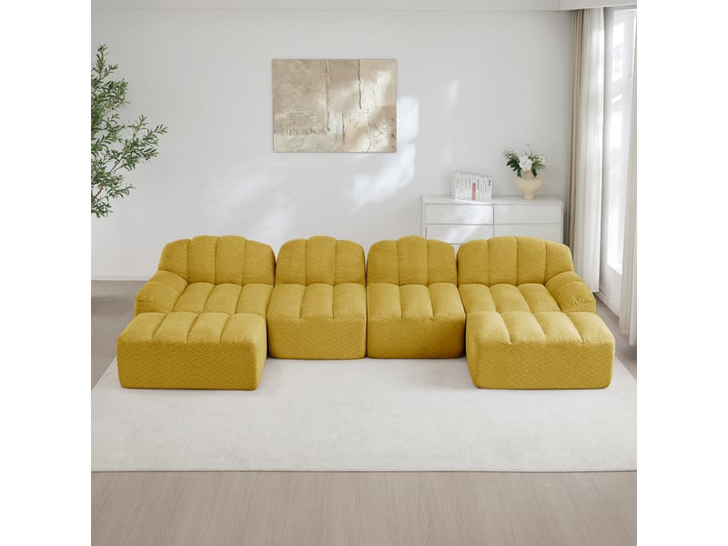  Canapé panoramique coquille 4 places, 2 poufs jaune – 366 x 165 x 79 cm Fay Lum - Conforama B