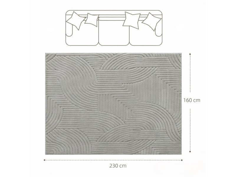  Tapis de salon géométrique à relief, poils hauts doux et antidérapant en polyester et coton gris 230 × 160 cm  - Conforama E