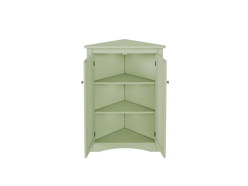  Meuble d'angle triangulaire avec porte en verre ondulé, étagère ouverte, éclairage led intégré et étagères réglables  - Conforama A