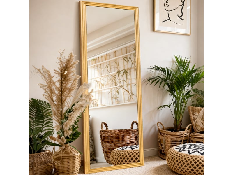  Miroir pleine longueur marron 160 x 50 cm, cadre bois et pied métallique réglable  - Conforama D
