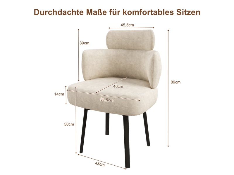  Chaise de salle à manger pivotante 360° avec accoudoirs, revêtement chenille et dossier incurvé, crème blanc, pour salle à manger salon coiffeuse  - Conforama C