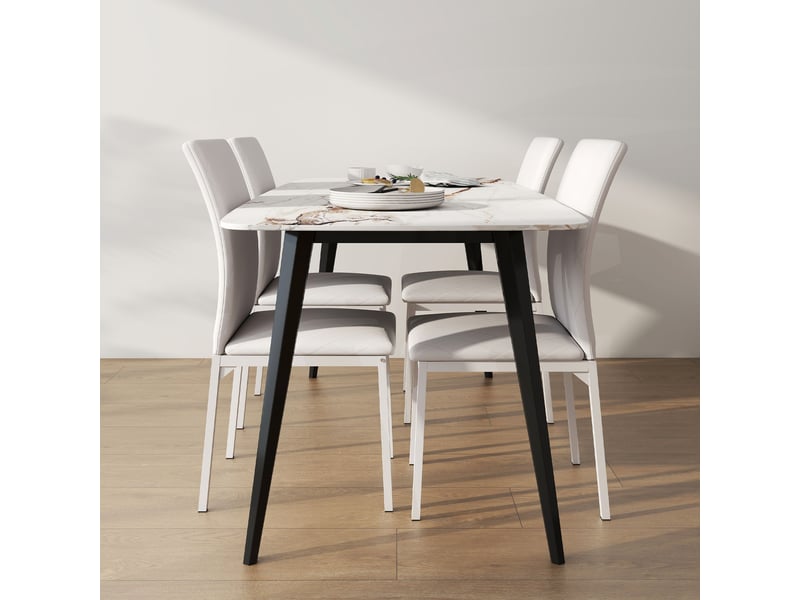  Lot de 4 chaises de salle à manger et cuisine capitonnage rhombique pieds en métal blanc dimensions 41x50x91cm  - Conforama B