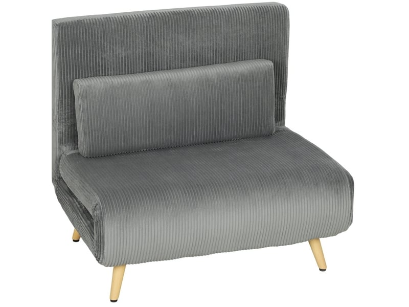 Fauteuil-lit convertible 3-en-1 en velours côtelé gris foncé, dossier réglable 6 positions, couchage 90 x 190 cm - Conforama A