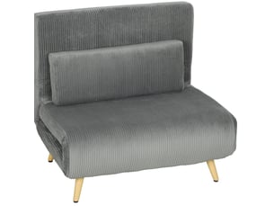 Fauteuil-lit convertible 3-en-1 en velours côtelé gris foncé, dossier réglable 6 positions, couchage 90 x 190 cm