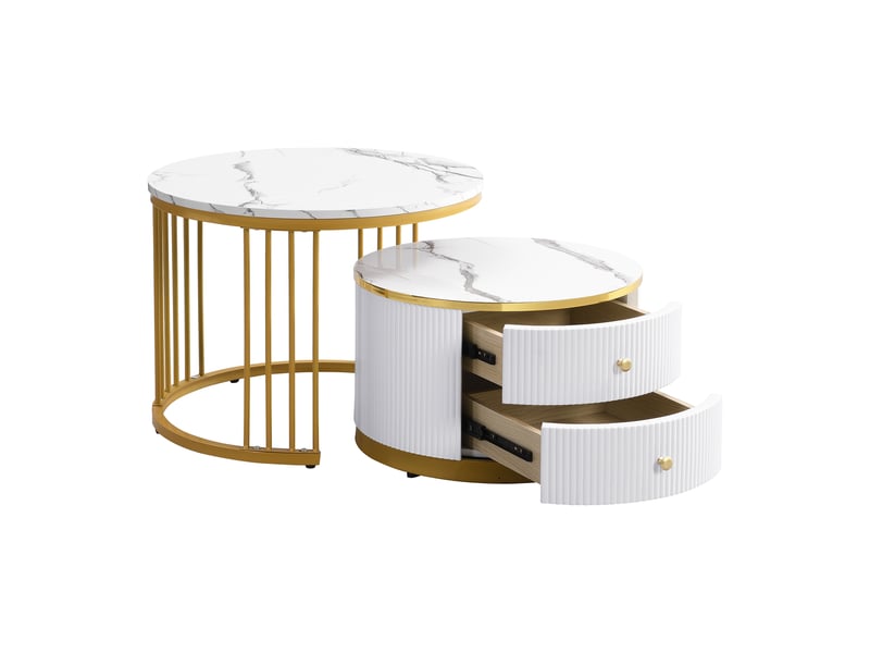  Table basse ronde ensembles blanc mdf avec finition marbre  - Conforama D