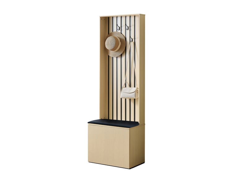  Meuble d'entrée avec 4 crochets, banc à coussin et rangement pour chaussures, en mdf effet bois, 61 × 35 × 179,5 cm  - Conforama A