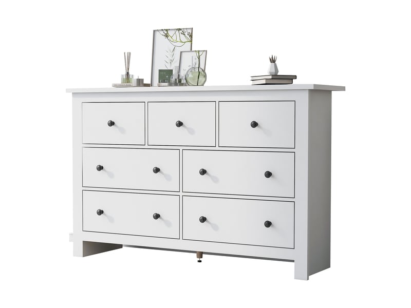  Buffet blanc 7 tiroirs moderne minimaliste meuble de rangement cuisine 152x40x89cm  - Conforama A