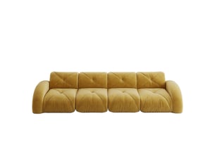 Canapé modulable 4 places en tissu chenille jaune, design sans accoudoirs, structure stable et confortable pour salon moderne
