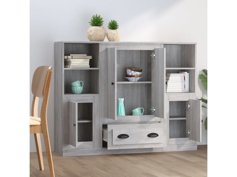  Buffets 3 pcs - bahut - meuble de rangement sonoma gris bois d'ingénierie  - Conforama C