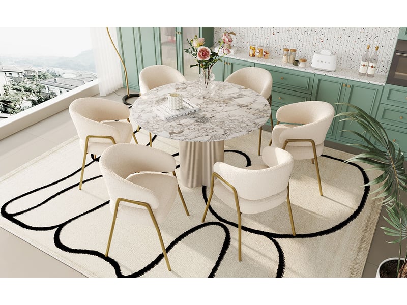Chaises de salle à manger 6 pièces - ensemble de chaises modernes en tissu effet laine blanc avec pieds dorés, 49x48x78 cm - Conforama D