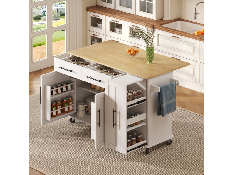 Desserte de cuisine 120x40x90 cm blanche et naturelle avec plateau rabattable - Conforama E
