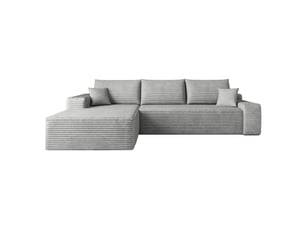 Canapé d’angle modulable 270 cm en velours côtelé, méridienne en l, assise profonde, sans montage, gris