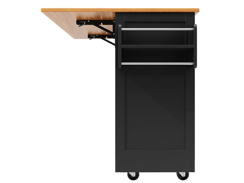  Desserte de cuisine 140 x 40 x 93,5 cm noire en mdf, plateau rabattable, roulettes verrouillables  - Conforama E