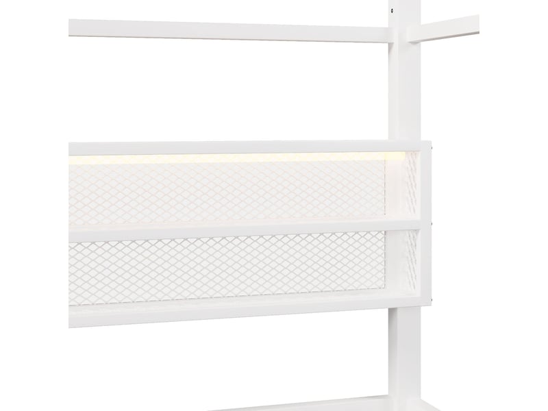  Lit enfant 90x200, garde-corps haut lit cabane enfant, structure métal robuste, led 7 couleurs, univers ludique  - Conforama D