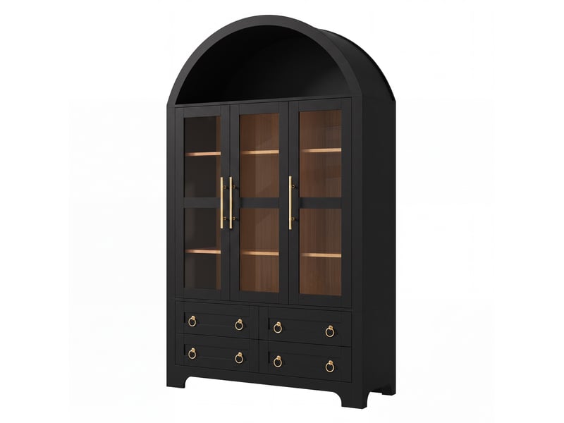  Buffet haut 110 x 40 x 185 cm – noir – 3 portes vitrées, 4 tiroirs et niche arquée de présentation  - Conforama D