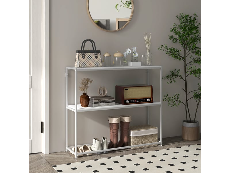  Table console en acier 2 étagères design moderne pour salon entrée couloir blanc 100 x 30 x 87 cm  - Conforama D