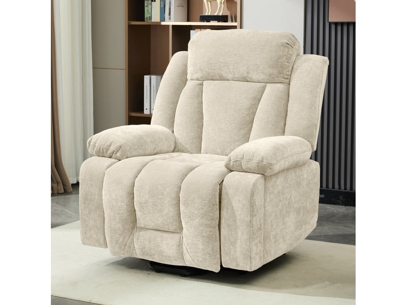  Fauteuil relax électrique avec massage 8 points, chauffage lombaire, relevage, usb, coffre et poches latérales en tissu beige  - Conforama E