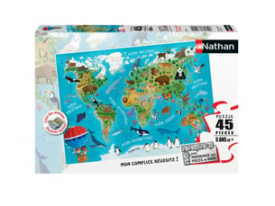 Puzzle 45 p - carte du monde des animaux - nvlle edition