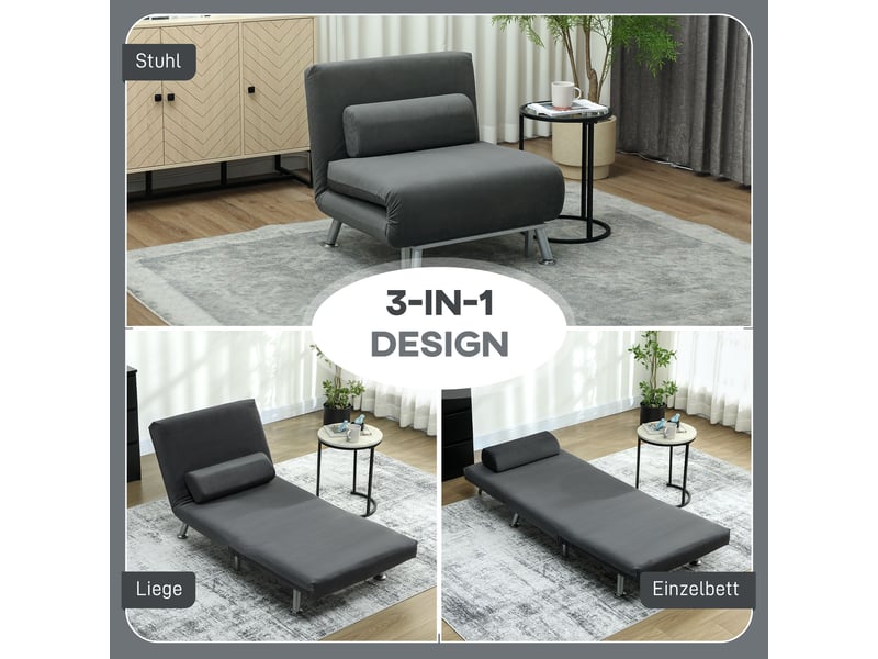  Fauteuil convertible lit 1 place aspect velours gris foncé 75 x 70 x 75 cm  - Conforama D