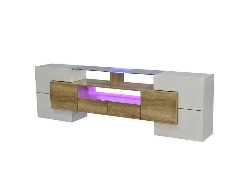  Meuble tv design 200cm - blanc brillant &amp; led rgb 16 couleurs, 6 portes + 2 tiroirs, style intemporel, 200x35x60cm  - Conforama W