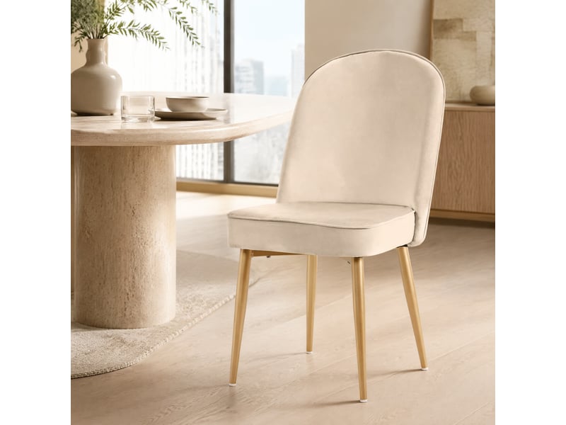 Lot de 2 chaises de salle à manger en velours beige avec pieds en métal doré  - Conforama D