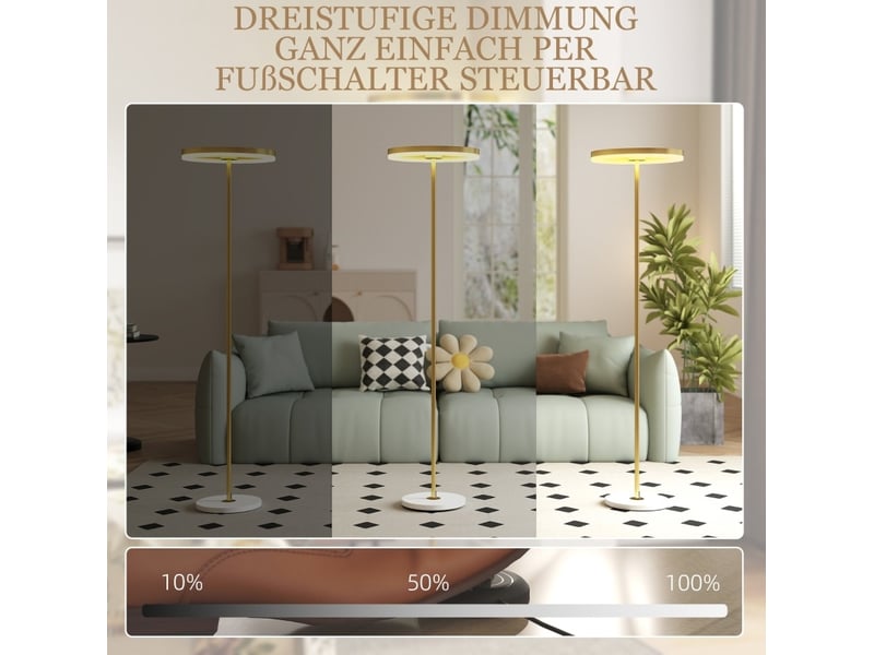 Lampadaire led 40 x 40 x 157,5 cm – doré – variateur 3 niveaux et interrupteur au pied pour salon - Conforama D