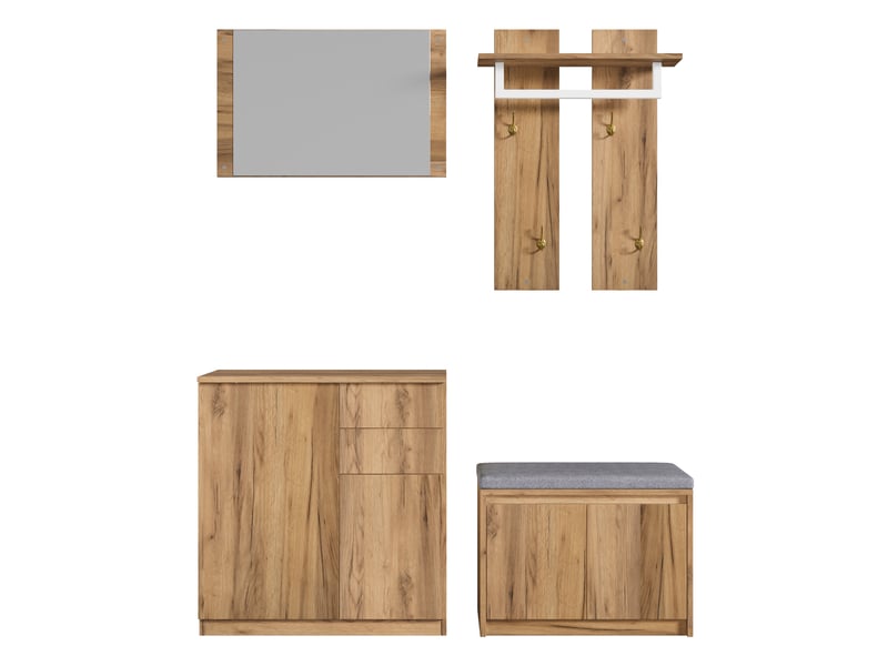  Vestiaire d'entrée avec miroir, tringle, banc et rangements naturel 130x35x124.5 cm N657P49203435N - Conforama A