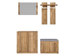Vestiaire d'entrée avec miroir, tringle, banc et rangements naturel 130x35x124.5 cm