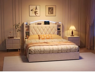 Lit 2 places 160x190 cm <strong></strong> <strong></strong> coloris beige