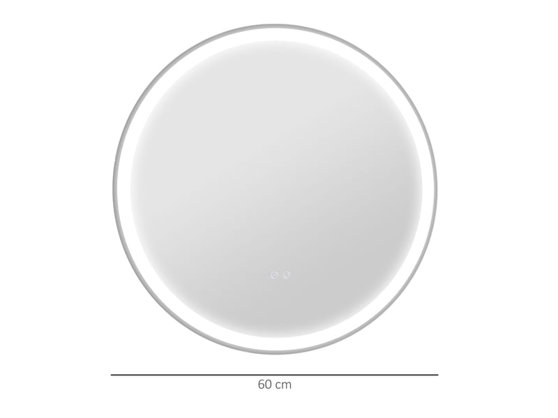  Miroir lumineux de salle de bain rond avec commande tactile, antibuée, cadre en aluminium blanc ø 60 cm  - Conforama D