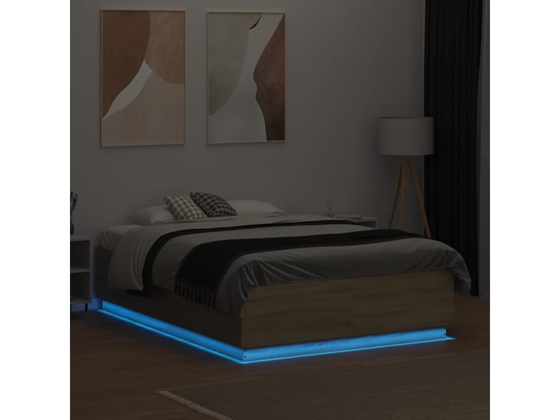  Lit double- lit adulte -  cadre de lit avec led sans matelas chêne sonoma 120x190 cm  - Conforama C