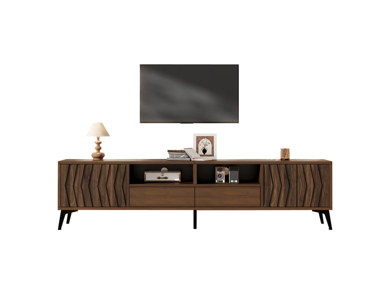  Meuble tv modenvie rétro 180 x 35 x 45 cm décor noyer 2 portes 2 tiroirs  - Conforama A