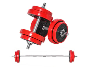 Ensemble d'haltères 2 en 1 de 20 kg, disques avec revêtement plastique anti-rayures, rouge et noir