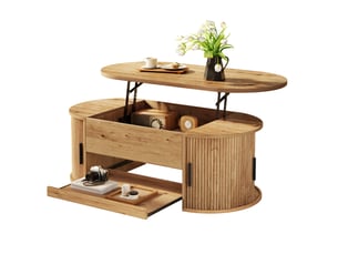Table basse 110x55x55 cm, plateau escamotable, espace de rangement, usage polyvalent, pour intérieur, en mdf, naturel